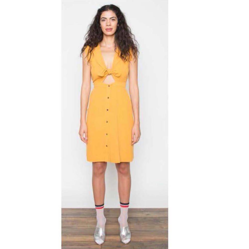 Anthropologie raw silk tie front dress